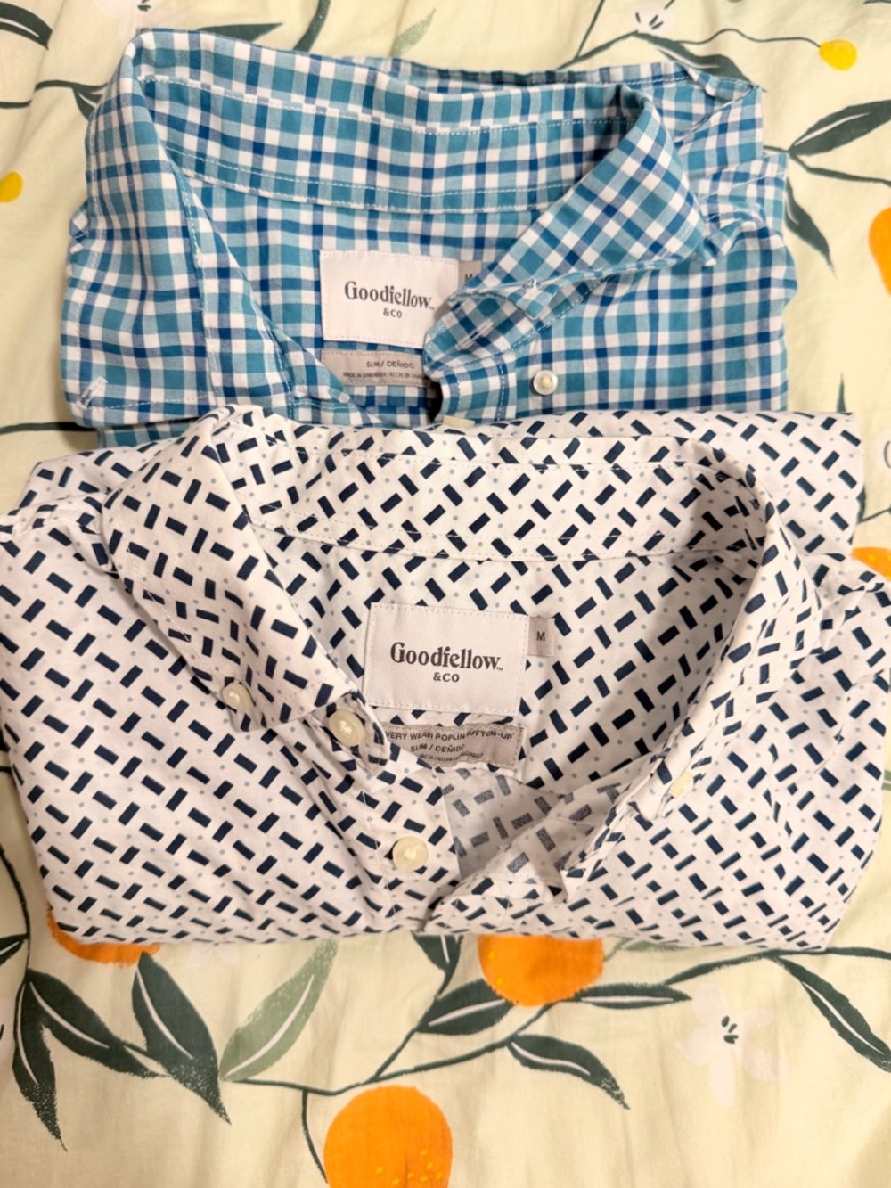 Goodfellow & Co Men’s Blue Plaid & Navy Patterned Button-Down Shirts (2-Pack)